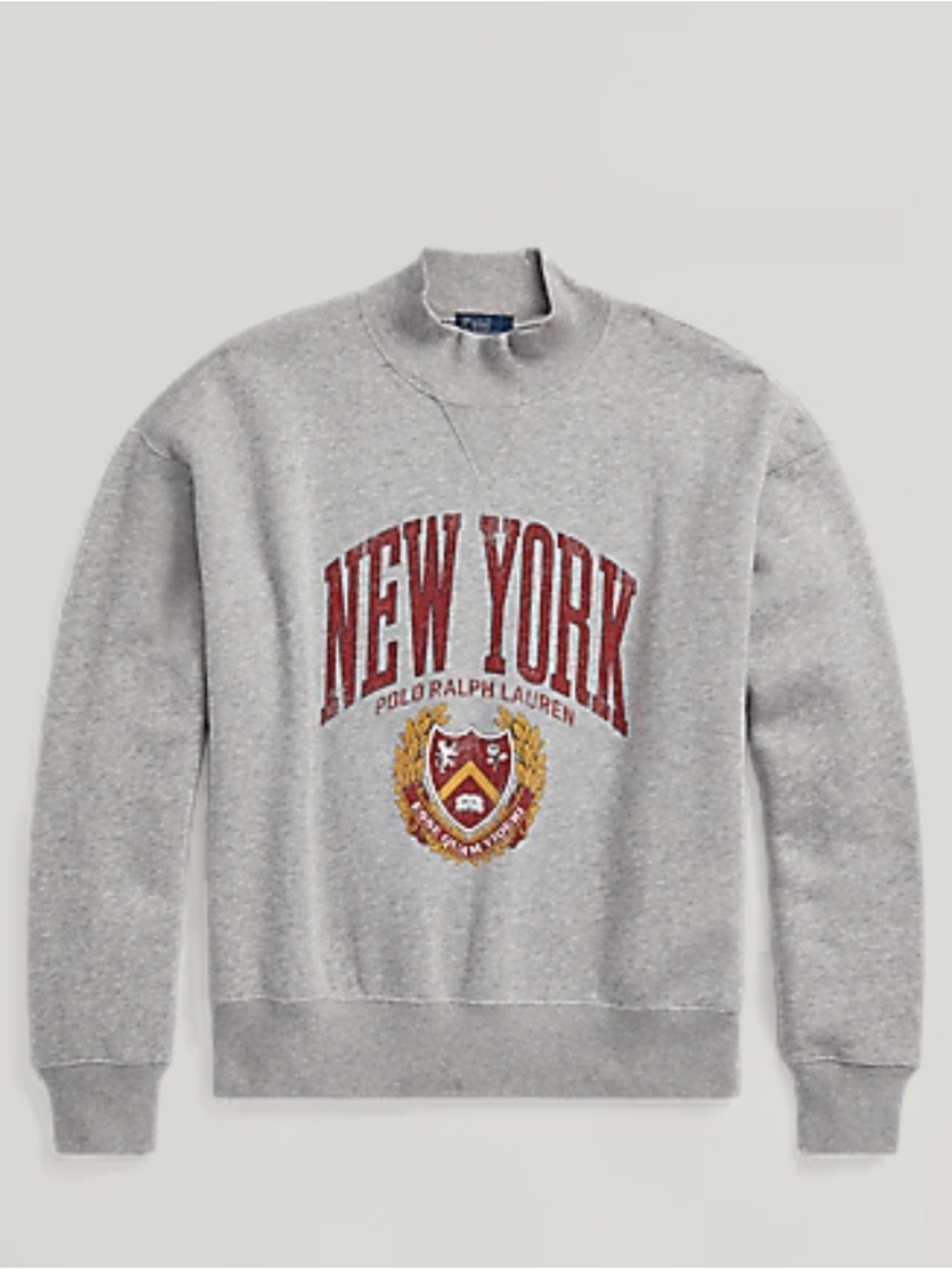 Polo Ralph Lauren New York Logo Graphic Fleece Mockneck Sweatshirt Grey Large